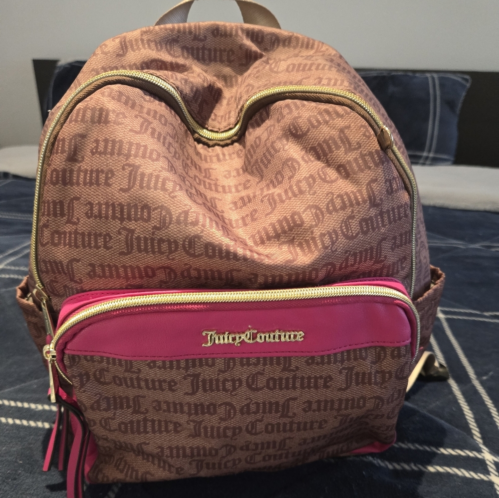 Juicy Couture Tan and Pink Logo Backpack